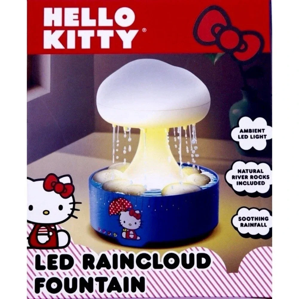 Hello Kitty LED Raincloud Fountain Ambient Cozy Warm White Light Waterfall NEW
